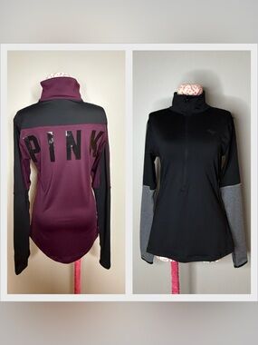 Victoria’s Secret Pink Long Sleeve V-Neck Zip Shirts Lot of 2 Small